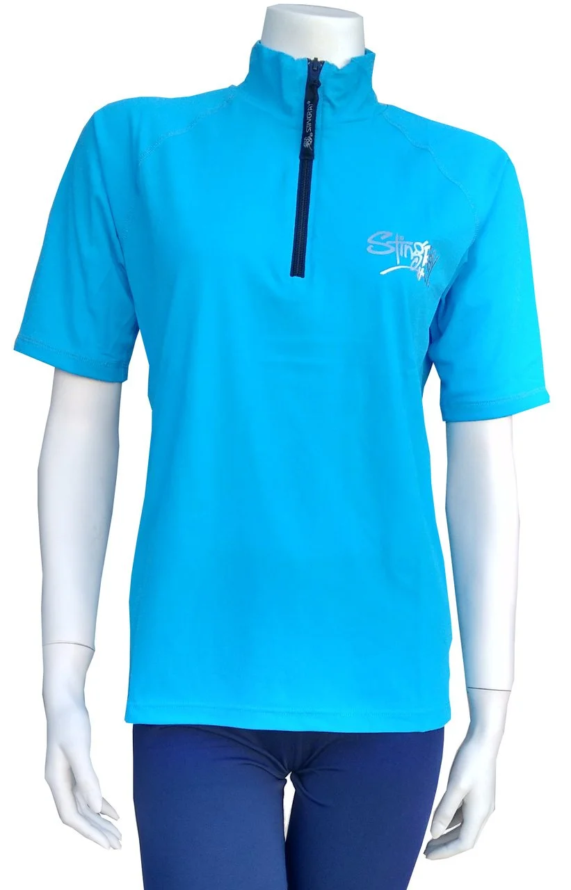 RASH SHIRT WITH ZIP SHORT SLEEVE AZURE