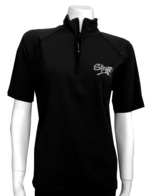 PLUS SIZE RASH SHIRT SHORT SLEEVE WITH ZIP BLACK