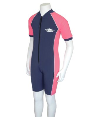 Youth Raysuit Short Sleeve Navy Pink